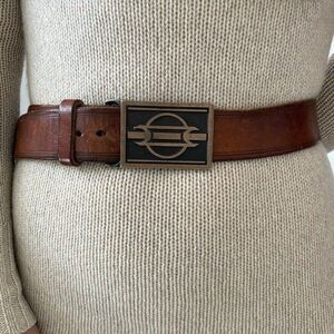 Vintage Tech Ether Guild 1979 Avatar Solid Brass Buckle Brown Leather Retro Belt